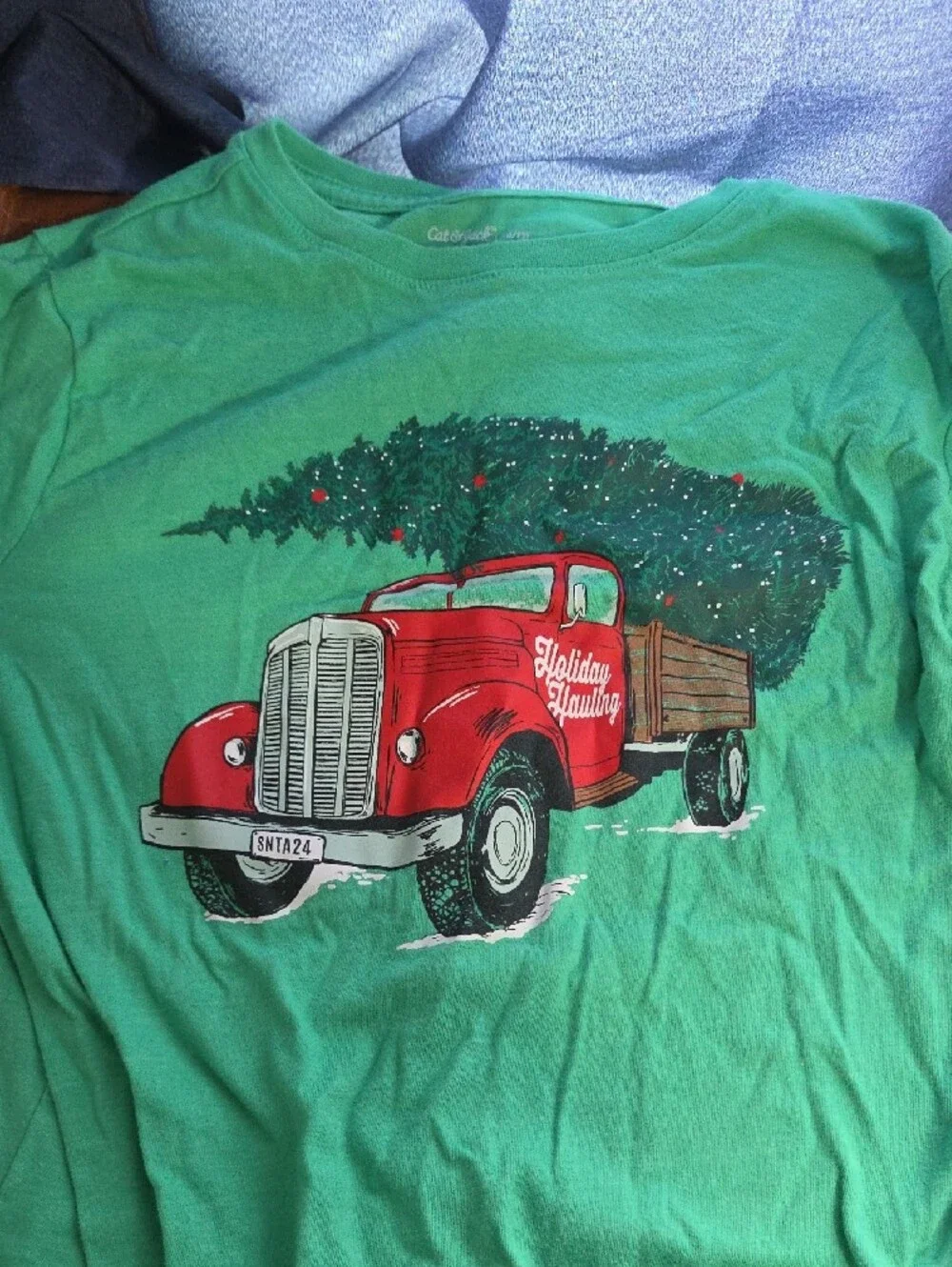 Cat & Jack Green Long-Sleeve Tee with Red Truck Graphic